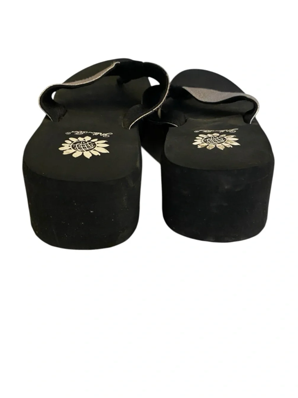 Y2K 90s Yellow Box flip flops black croco-embossed straps platform Thongs - Picture 9 of 12